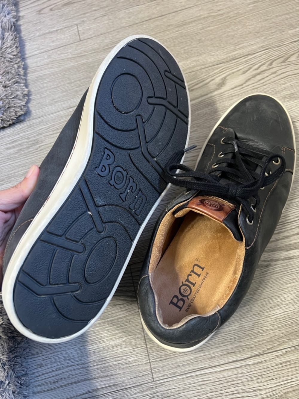 Born Black Leather Low-Top Sneakers with Brown Tongue Patch - Picture 6 of 7
